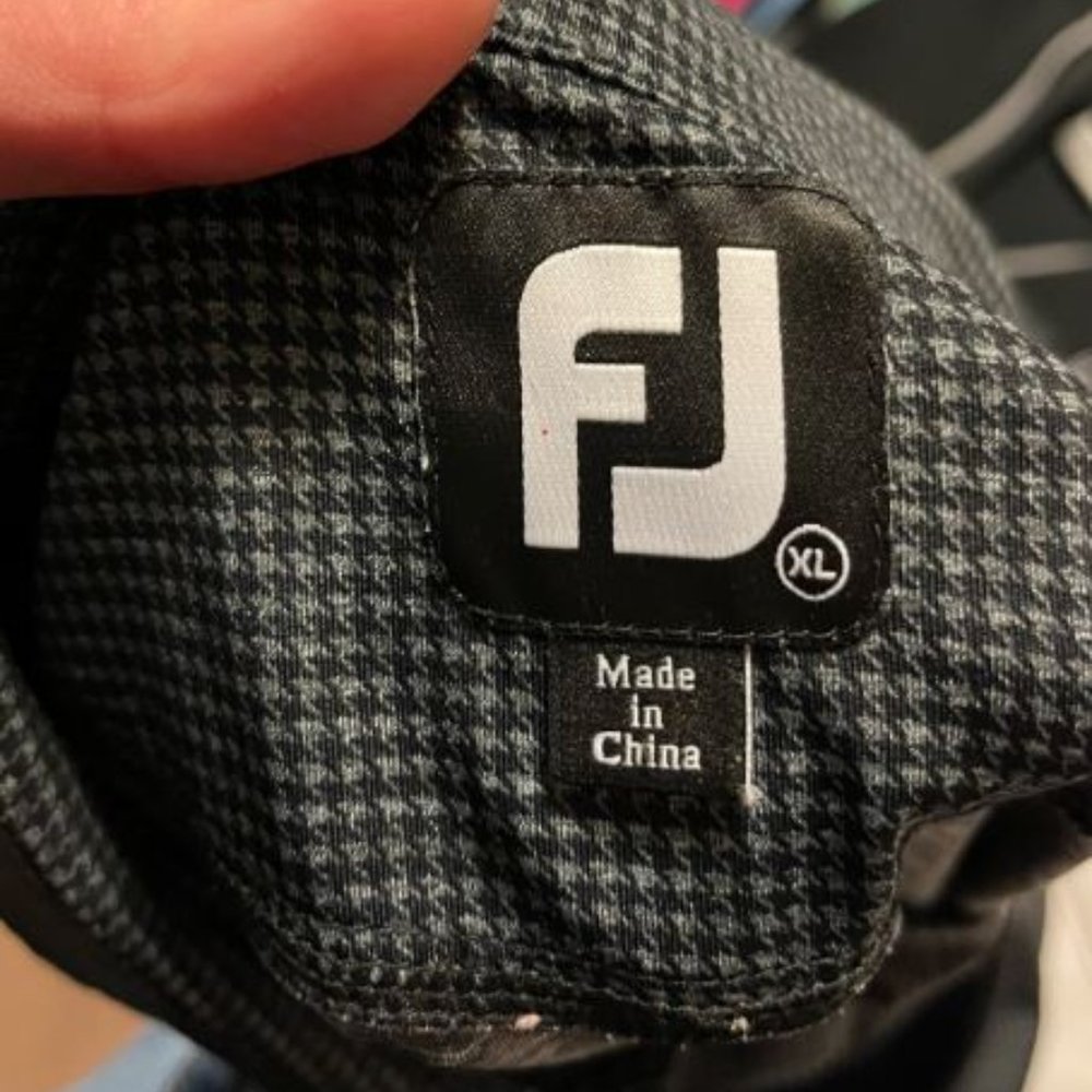 Footjoy FJ Polo Shirt Lg Gray Houndstooth Performance Golf Embroidered Stretch